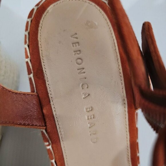 NEW Veronica Beard Reema Sandal Woven Espadrille Wedge Orange Leather - Picture 8 of 13